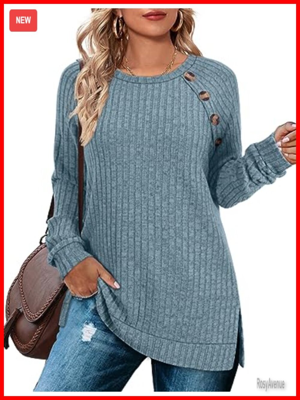 Women's Long Sleeve Tunic Top Button Decor Side Split Lightweight